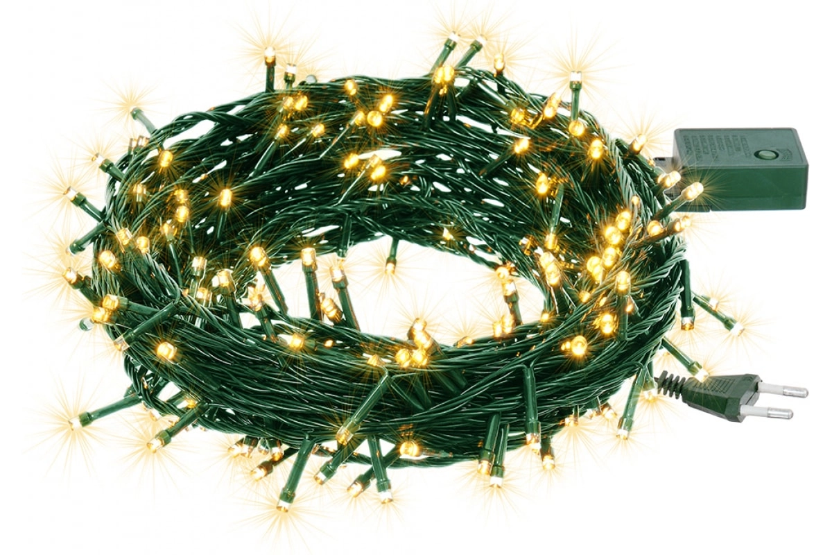 Гирлянда VEGAS Нить 200 теплых LED ламп контроллер 8 режимов, зеленый провод arzon