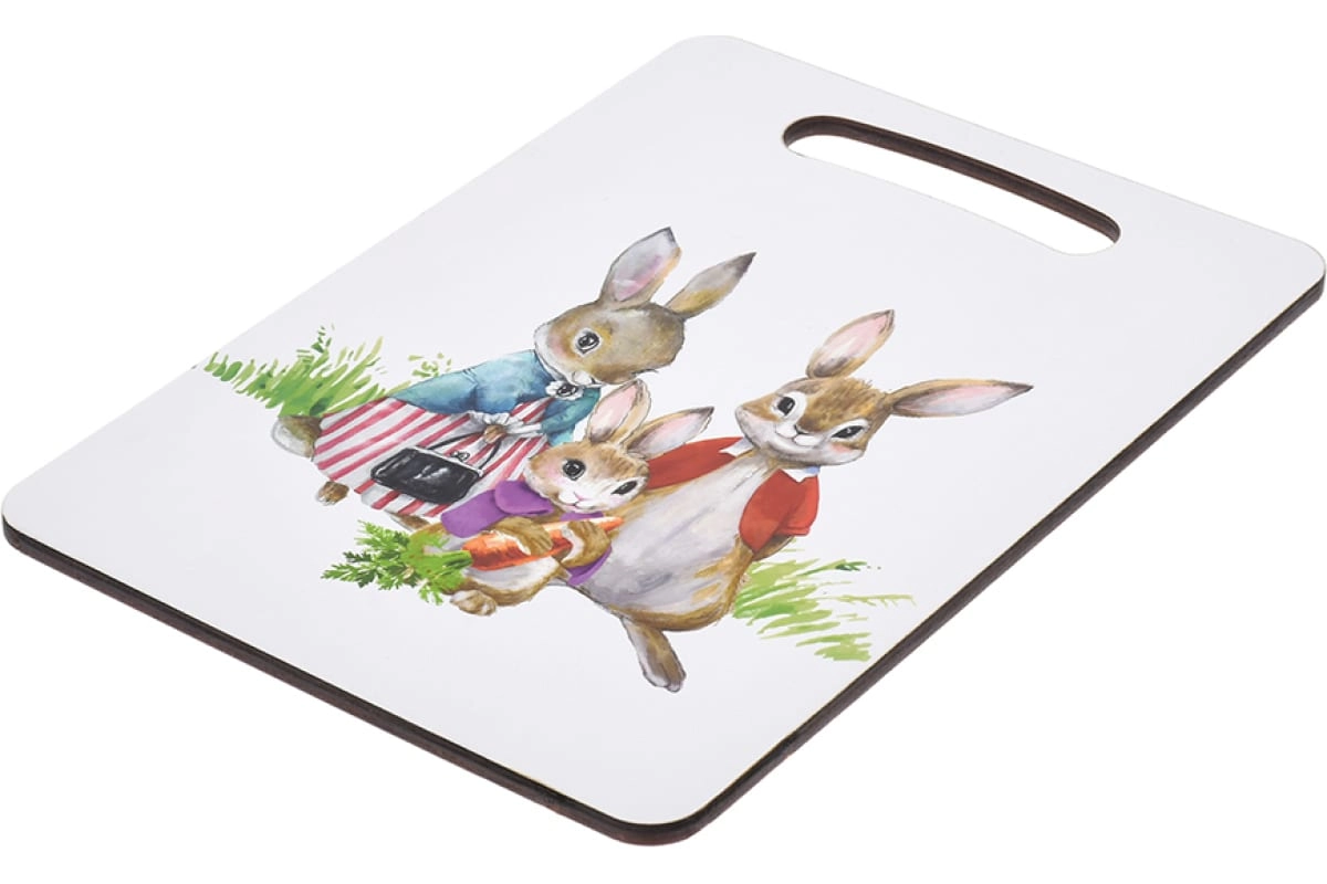 Разделочная доска MARMITON "Семейка зайцев", деревянная, 29x21x0.6 см 17649 arzon