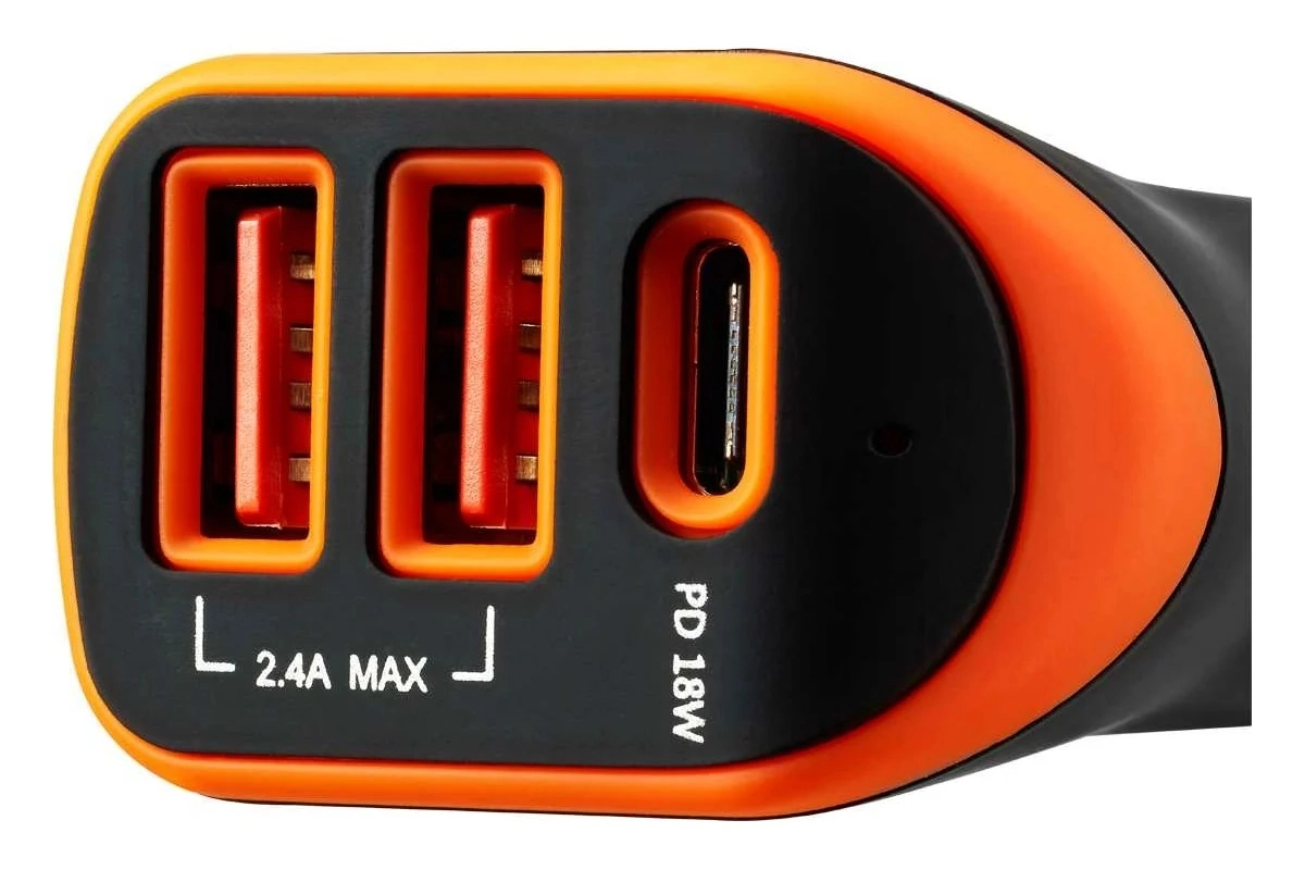 Универсальный автомобильный зарядный адаптер Canyon С-08 (CNE-CCA08BO) с 3 USB портами 2.4 А, PD 18W недорого