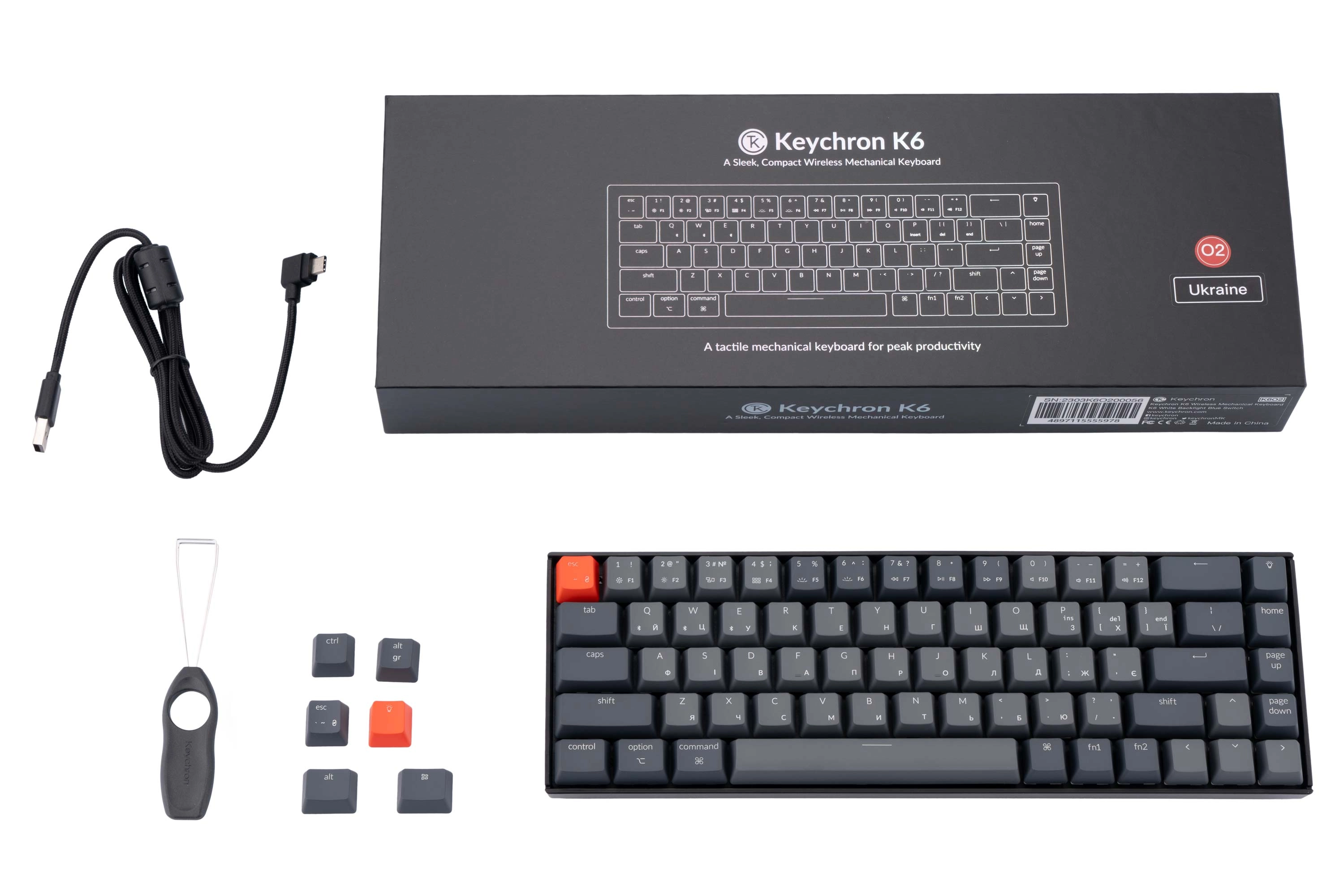Keychron K6 68 Key Gateron Mechanical Keyboard White LED Red Russian Layout klaviaturasi arzon
