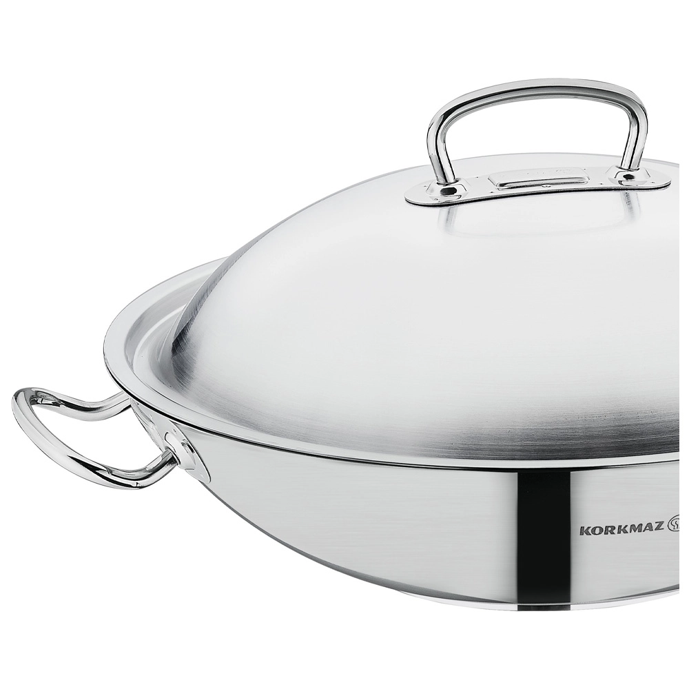 Korkmaz Proline 36 sm 6.8 l, zanglamaydigan po&lsquo;lat, ko&lsquo;p qatlamli kapsulali taglik, sous Wok-tovasi (A2798) , Silver arzon