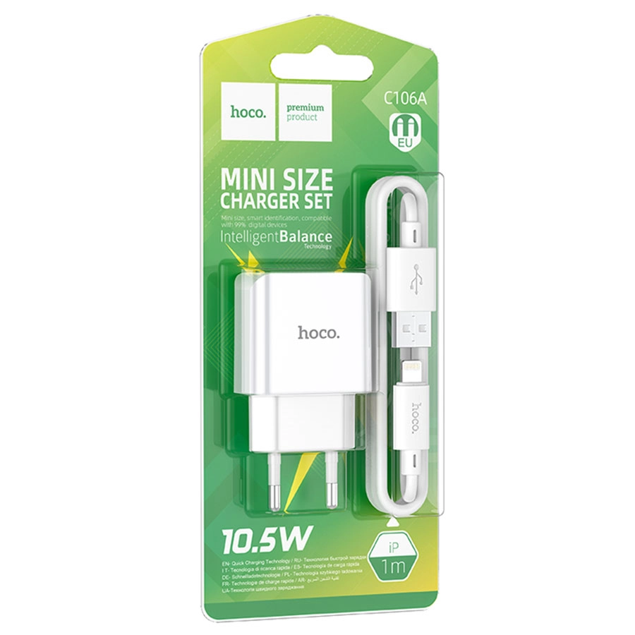 Зарядное устройство Hoco C106A Mini Size 10.5W + кабель Lightning доставка