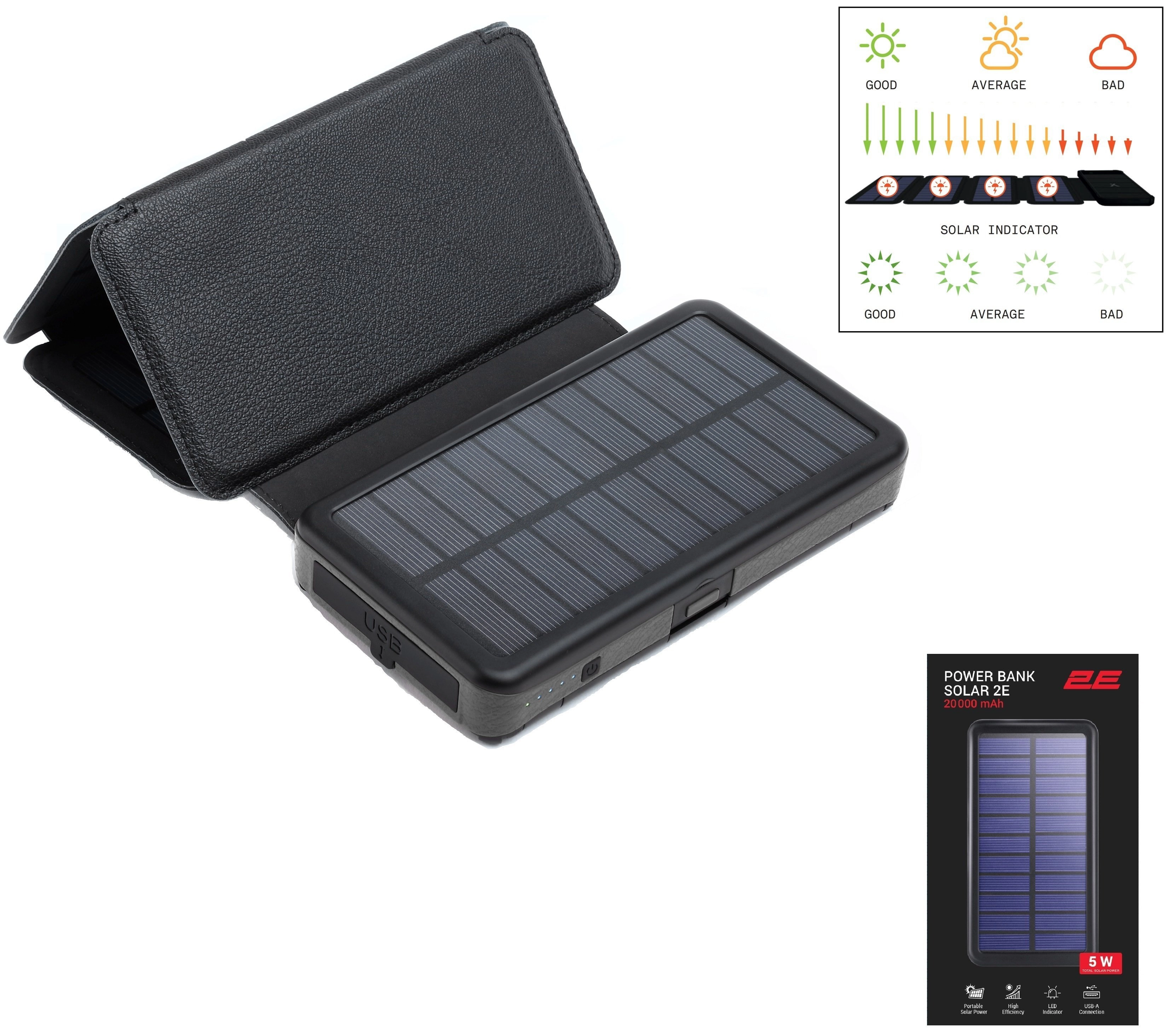 Портативное зарядное устройство Power Bank 2E Solar 20000mAh Black доставка