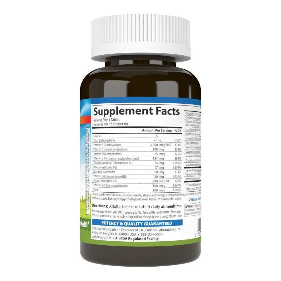 Мультивитамины + минералы, Vitamins & Minerals, Carlson 60 вегетарианских таблеток (04009) - фото №4 Мультивитамины + минералы, Vitamins & Minerals, Carlson 60 вегетарианских таблеток (04009) в Узбекистане