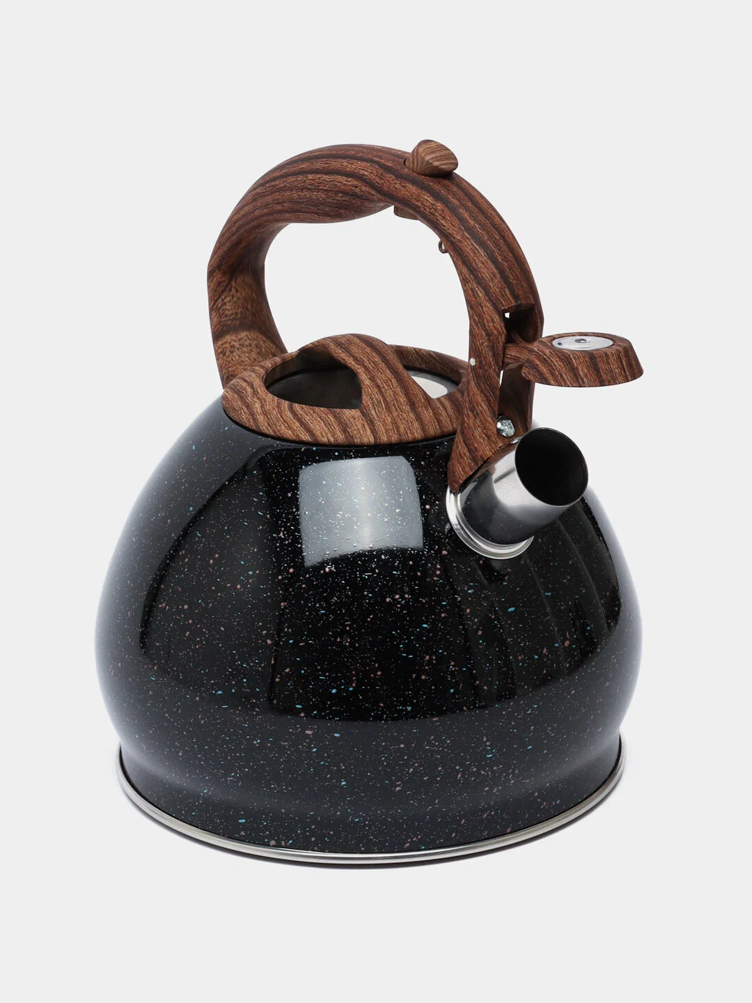 Чайник Kukmara из нержавеющей стали 3,4 л, с деревянной ручкой со свистком, Гранит,чёрный (kuk-07/3103   kuk-07/3103555) в Узбекистане