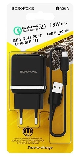 Зарядное устройство Borofone BA36A  microUSB - фото №4 Зарядное устройство Borofone BA36A  microUSB в Узбекистане
