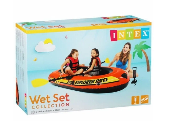 Intex 58357 Explorer Pro-200 to'plami 2 o'rindiq, eshkaklar, nasos, puflanadigan qayiq arzon