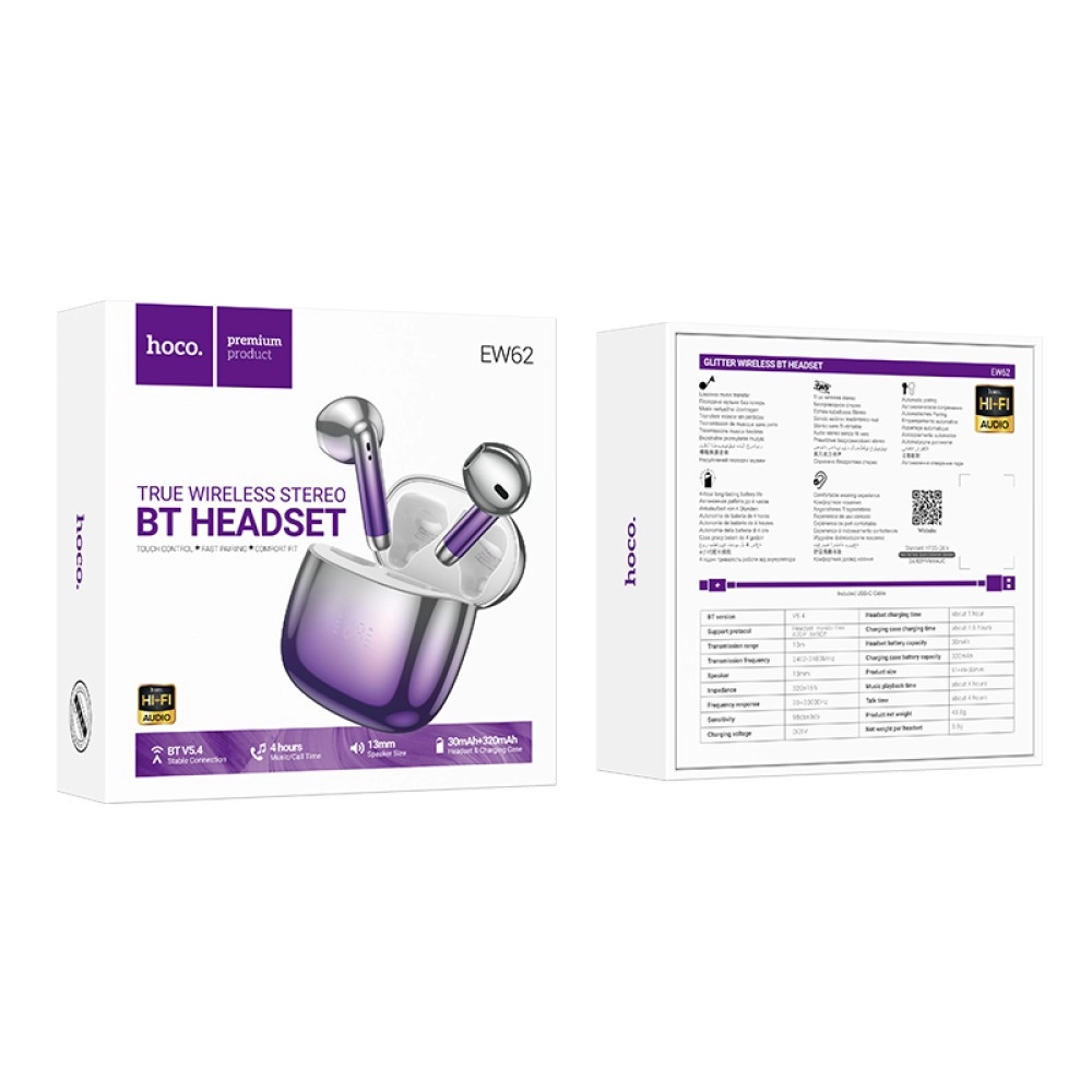 Беспроводные наушники Hoco EW62 фиолетовый в Узбекистане
