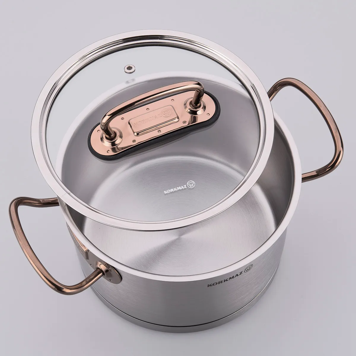 Korkmaz Proline 8 qismli idishlar to'plami A1149 (pushti oltin rangli tutqichlar) arzon