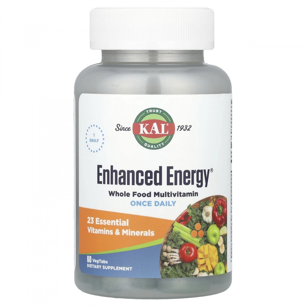 KAL, Enhanced Energy®, To'liq mahsulotlardan olingan multivitaminlar, 60 ta o'simlik tabletkasi (38885) sotib olish