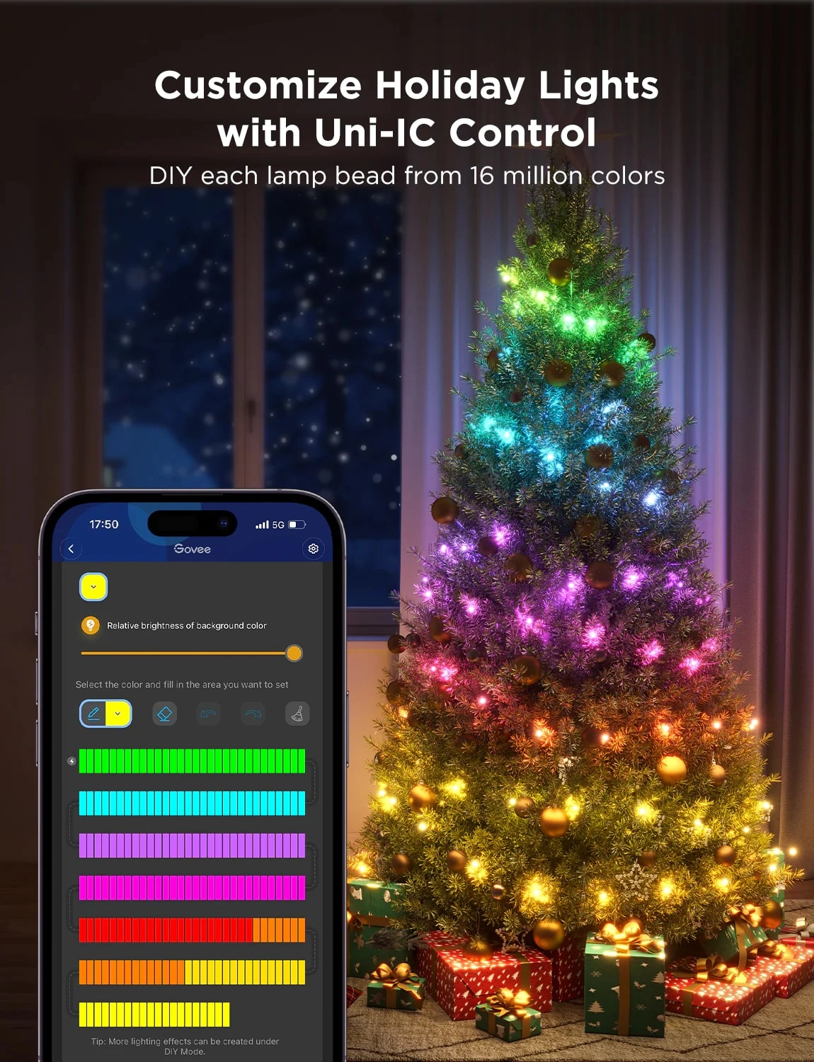 Гирлянда Smart LED Govee H70C1 Christmas Light RGB, IP65, 10м, кабель прозрачный - фото №11 Гирлянда Smart LED Govee H70C1 Christmas Light RGB, IP65, 10м, кабель прозрачный быстрая доставка