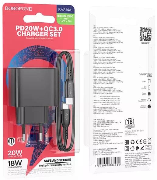 BOROFONE BAS14A USB-C to USB-C kabelli zaryadlash qurilmasi tez yetkazib berish