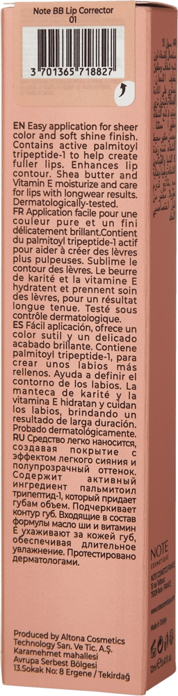NOTE BB LIP CORRECTOR 01 kremli lab bo'yog'i - rasm №4 NOTE BB LIP CORRECTOR 01 kremli lab bo'yog'i O'zbekistonda