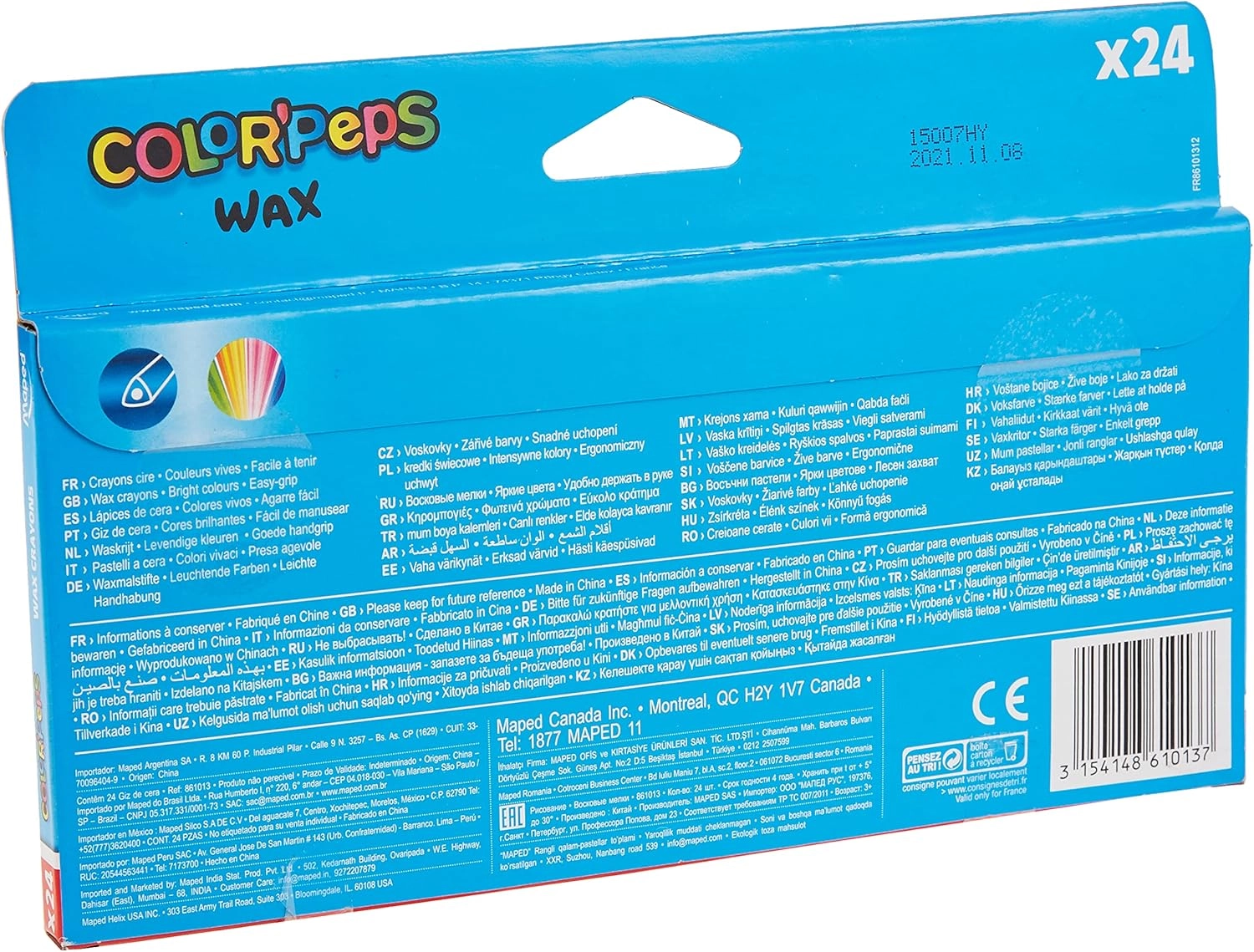 Мелки восковые Maped "Color Peps Wax", 24 цвета в Узбекистане