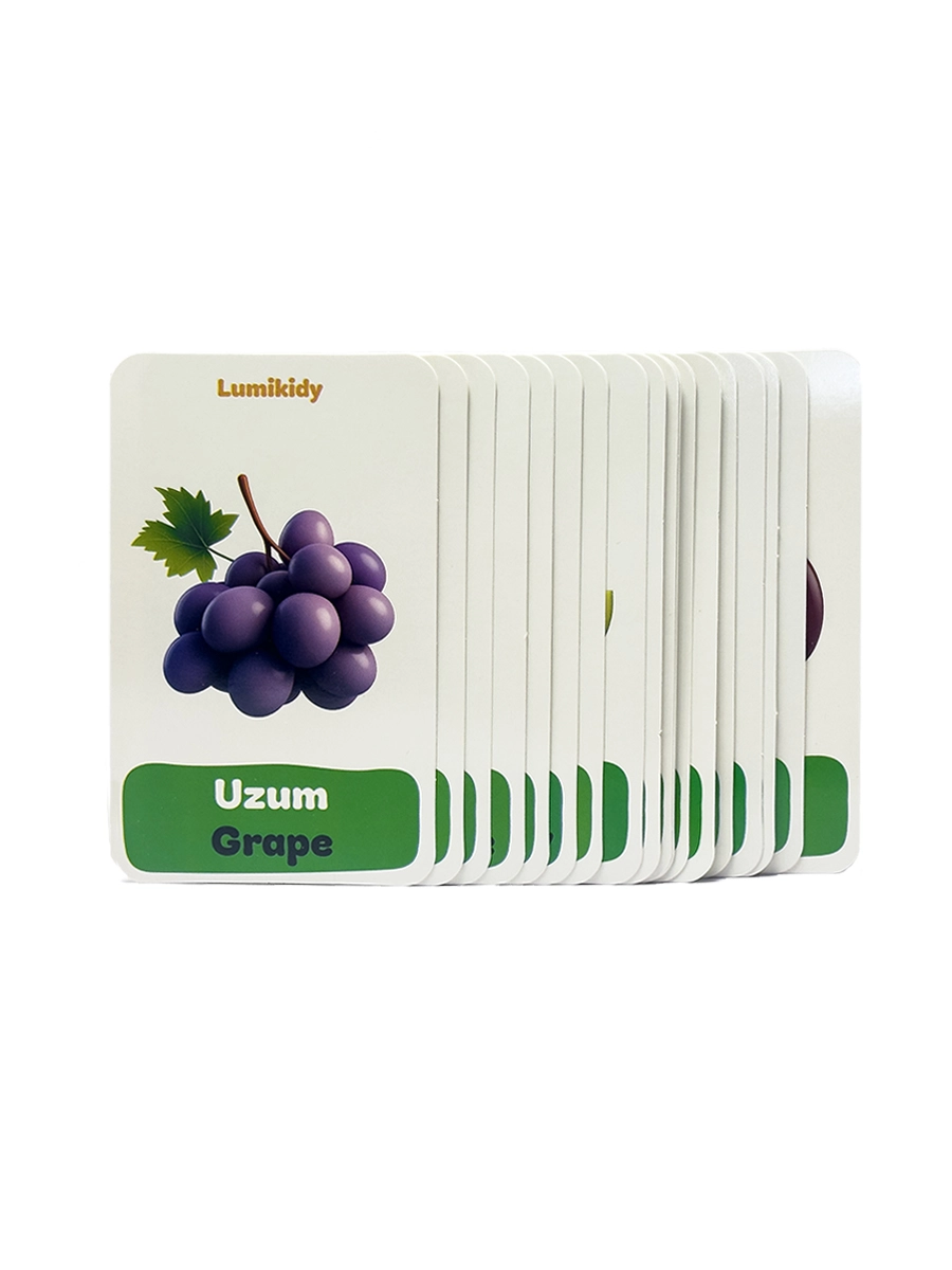 Bolalar rivojlanishi uchun kartochkalar: Mevalar - Fruits (ingliz tilida) xususiyatlar