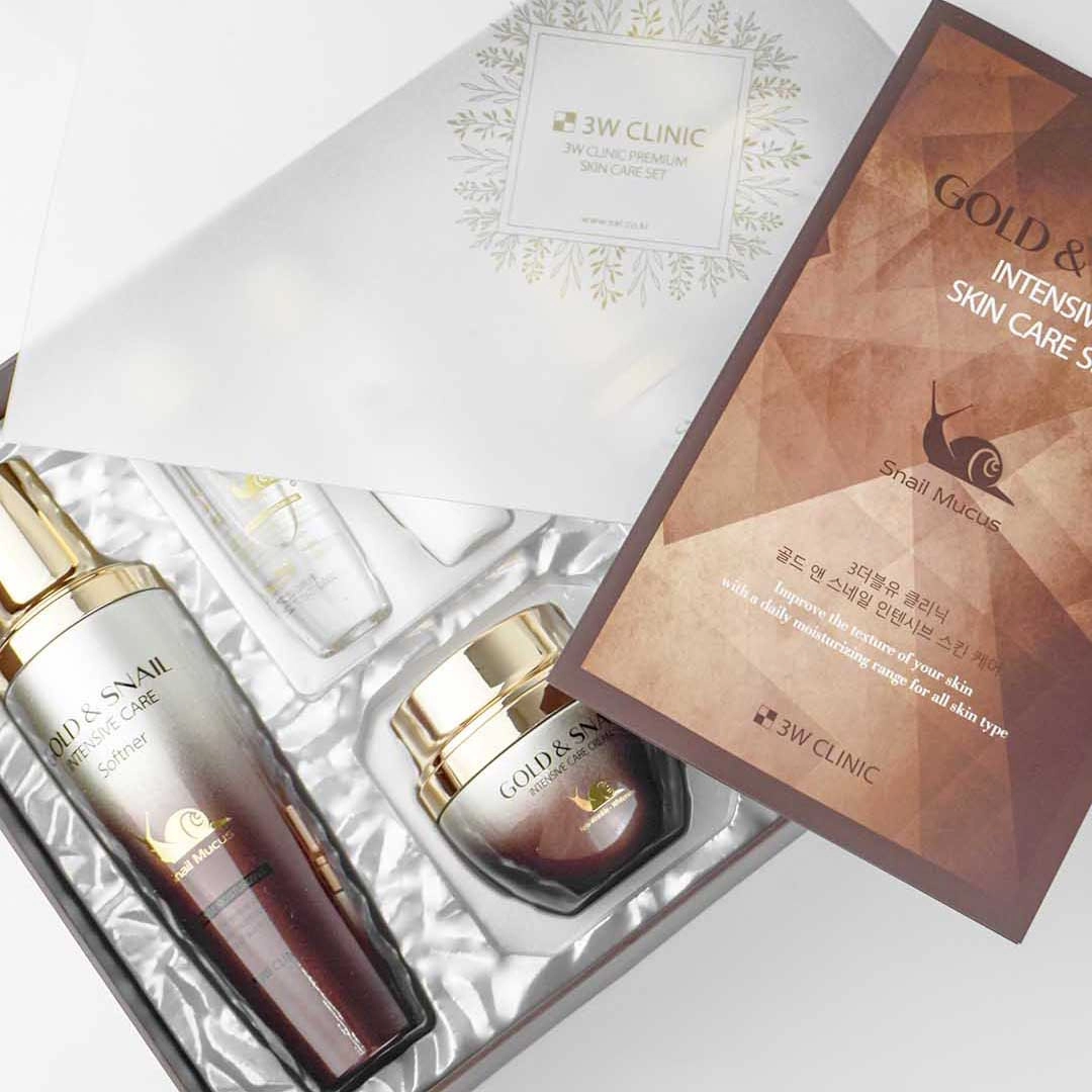 Oltin va salyangoz mutsini bilan qarishga qarshi yuz parvarishi to&lsquo;plami 3W Clinic Gold And Snail Intensive Care Set onlayn