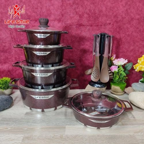 Набор кухонной посуды Lifesmile 17 предметов (серый, тёмно-серый, бардо) недорого