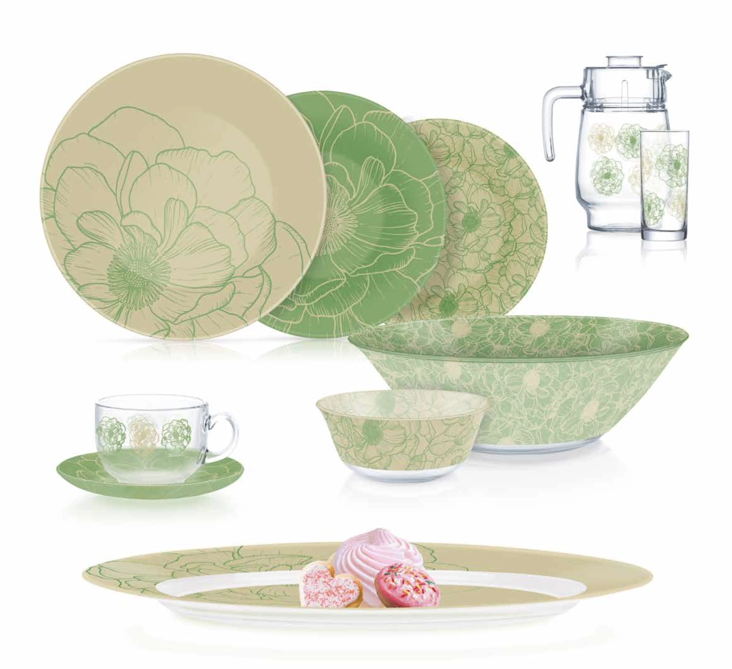 Столовый сервиз Luminarc BIG FLOWER GREEN 46 предметов купить