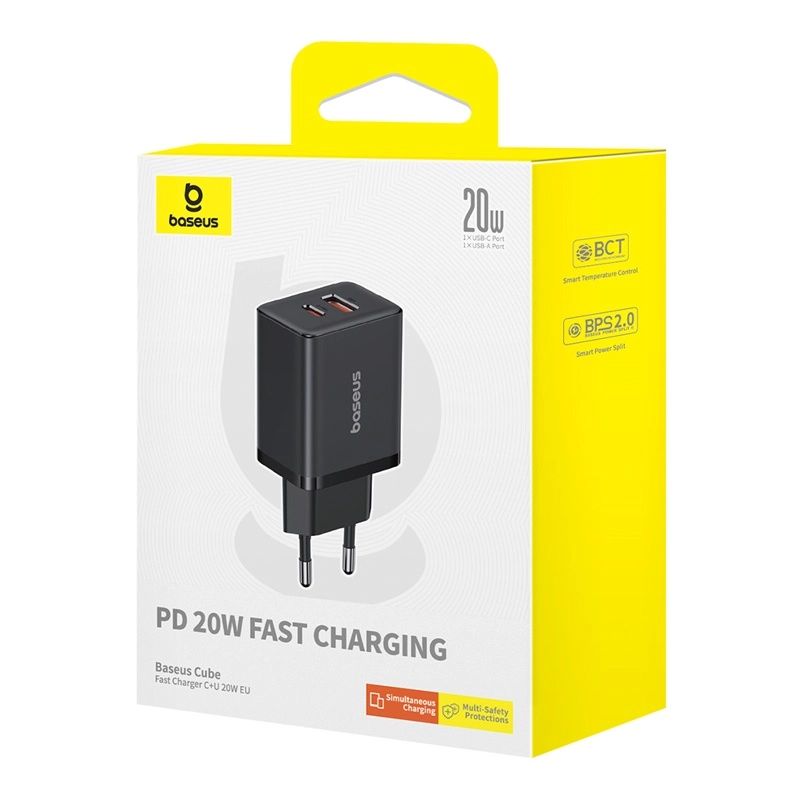 Baseus Cube PD 20W Fast Charger USB+Type-C qora zaryadlash qurilmasi - rasm №6 Baseus Cube PD 20W Fast Charger USB+Type-C qora zaryadlash qurilmasi bo'lib to'lash