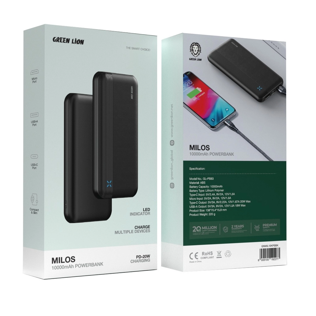 Внешний аккумулятор Green Lion Milos 10000mAh чёрный недорого