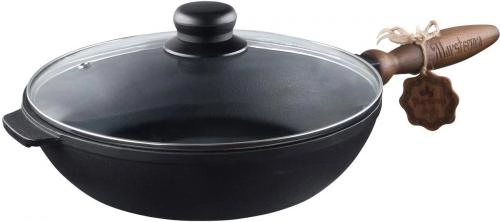 Maysternya T305C3 shisha qopqoq va yog‘och tutqichli chugunli tovasi, 26/6 sm sotib olish