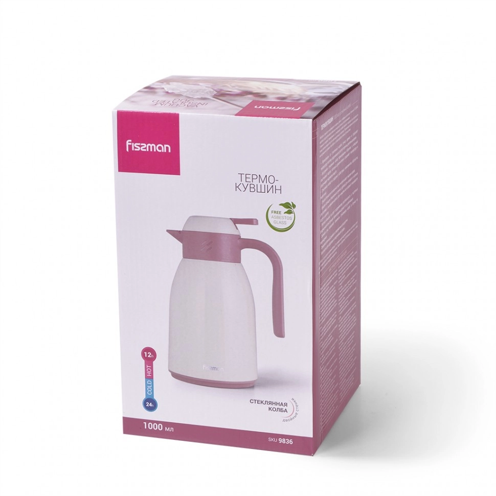 Термокувшин Fissman 1000 мл Кремовый (пластиковый корпус со стеклянной колбой) недорого