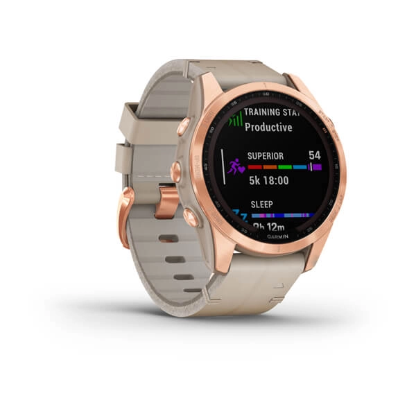 Garmin FENIX 7S Sapphire Solar Edition Rose Gold Titanium with Limestone Leather Band smart-soati O'zbekistonda