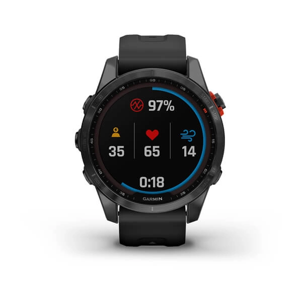 Garmin FENIX 7S Solar kulrang-qora rangli silikon tasmali smart-soati bo'lib to'lash