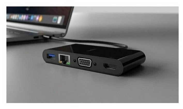 Переходник Belkin USB-C Multimedia Adapter (AVC005btBK) Gigabit Ethernet, USB-A 3.0, VGA, 4K HDMI (Black) рассрочка