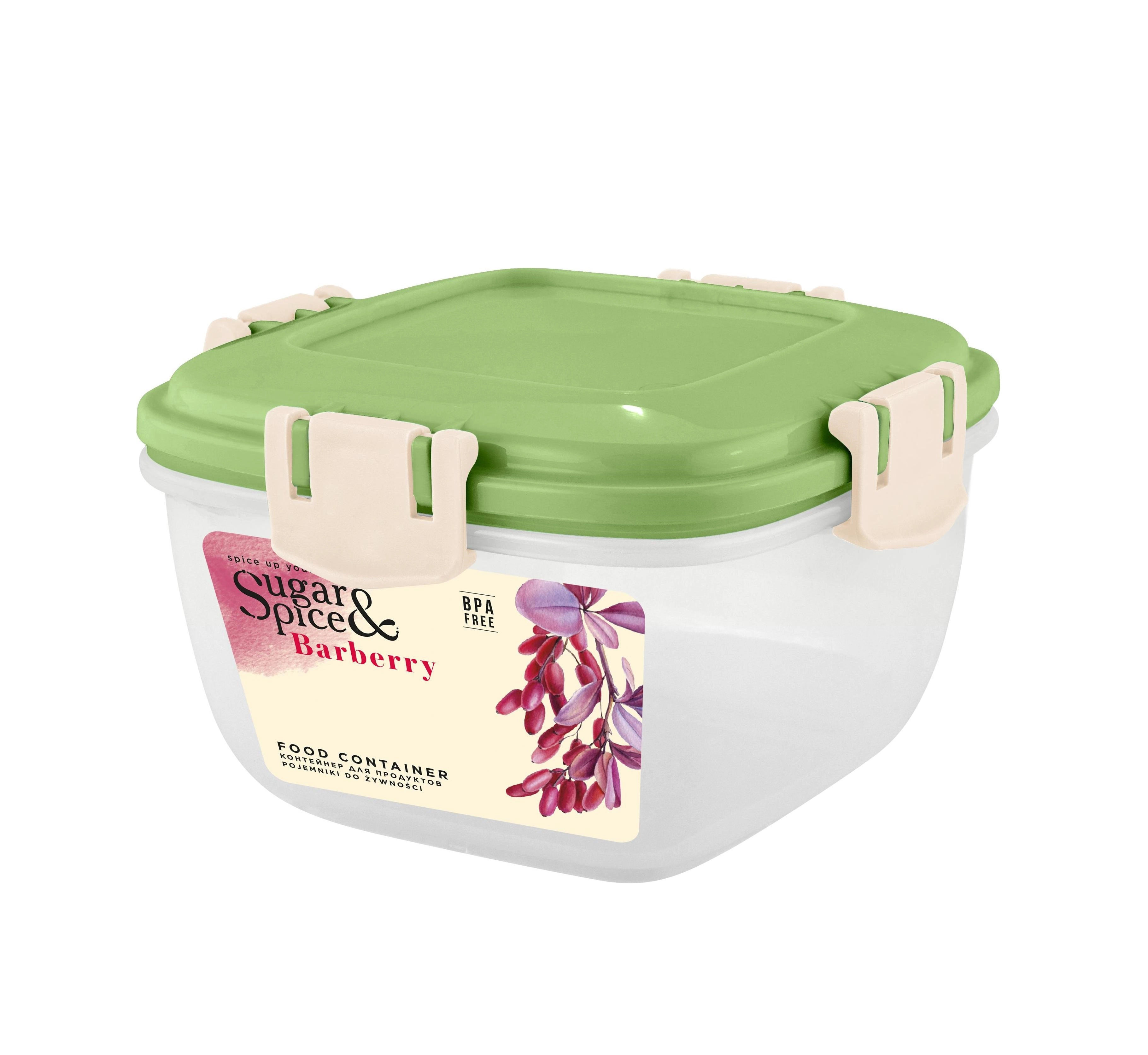 Контейнер для продуктов Sugar&Spice Вarberry, с защелками, герметичный, 0,35л фисташка sotib olish