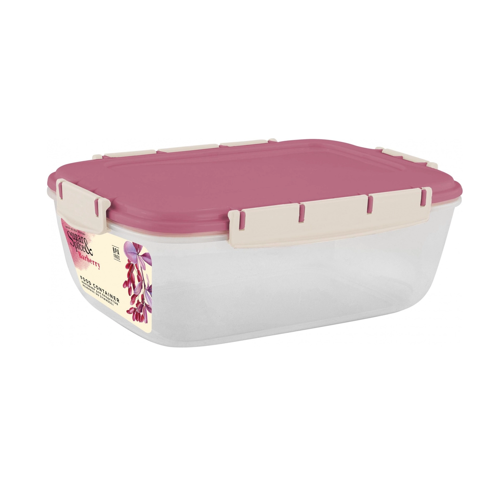 Контейнер для продуктов Sugar&Spice Вarberry, с защелками, герметичный, 1,8л, прямоугольный брусника купить