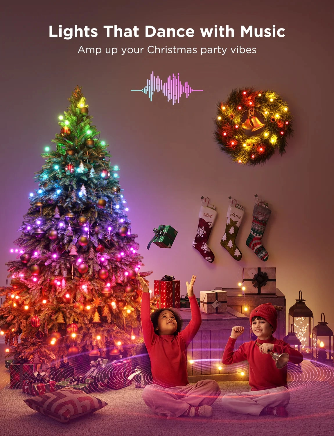 Гирлянда Smart LED Govee H70C1 Christmas Light RGB, IP65, 10м, кабель прозрачный - фото №6 Гирлянда Smart LED Govee H70C1 Christmas Light RGB, IP65, 10м, кабель прозрачный рассрочка