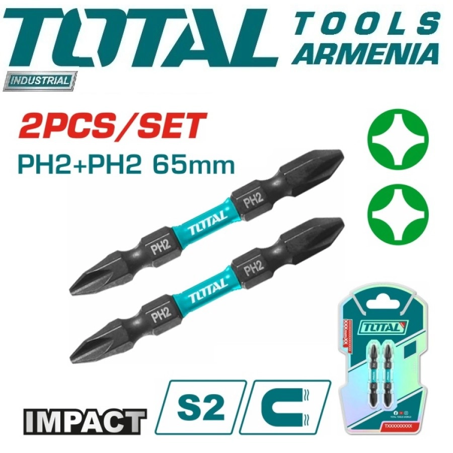 Ударные биты двусторонние TOTAL TACIM72PH265 2 Шт PH2 - rasm №2 Ударные биты двусторонние TOTAL TACIM72PH265 2 Шт PH2 sotib olish