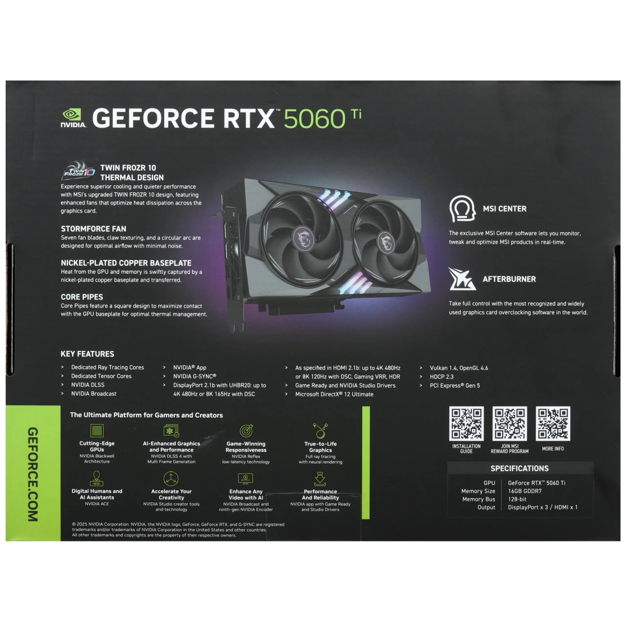 Видеокарта MSI - 16GB GeForce RTX5060Ti Gaming OC рассрочка