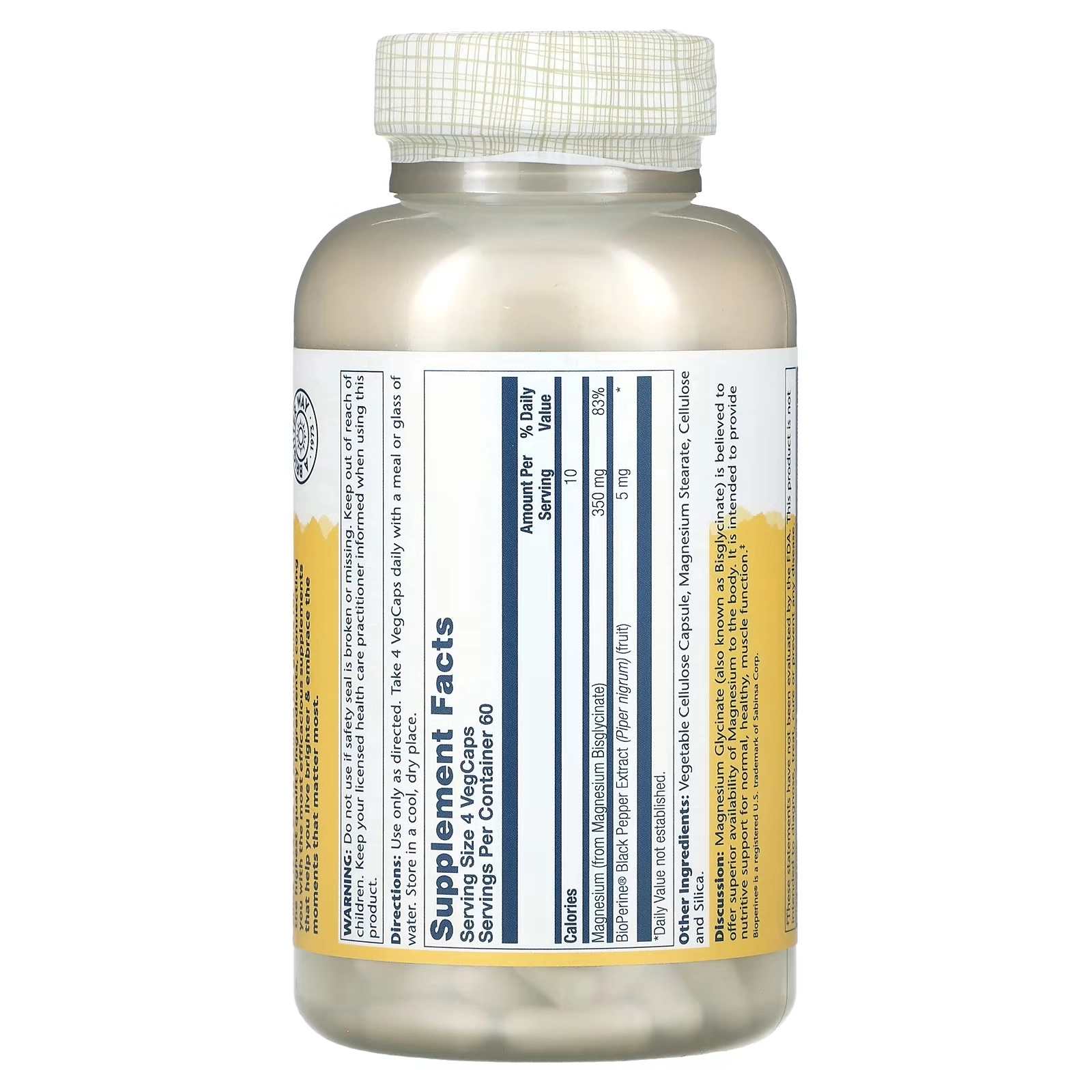 Solaray, Magniy Glysinat, Yaxshi So'rilish Uchun, 350 mg, 240 Vegetarian Kapsulalari (89504) arzon