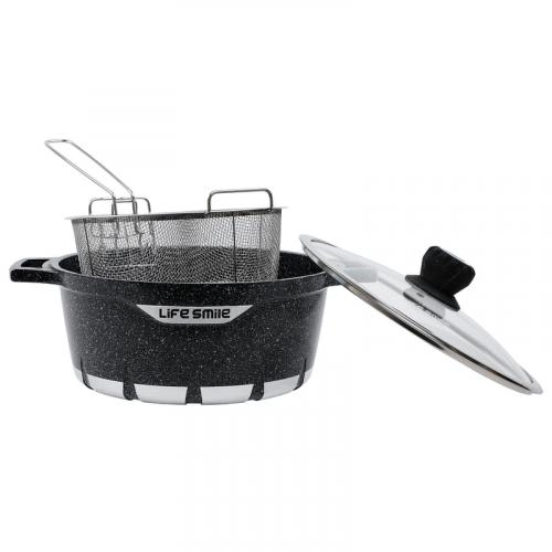 Granit qoplamali, 32 sm Lifesmile kastryul-fri pishirgichi (qora, kulrang, to‘q qizil) arzon