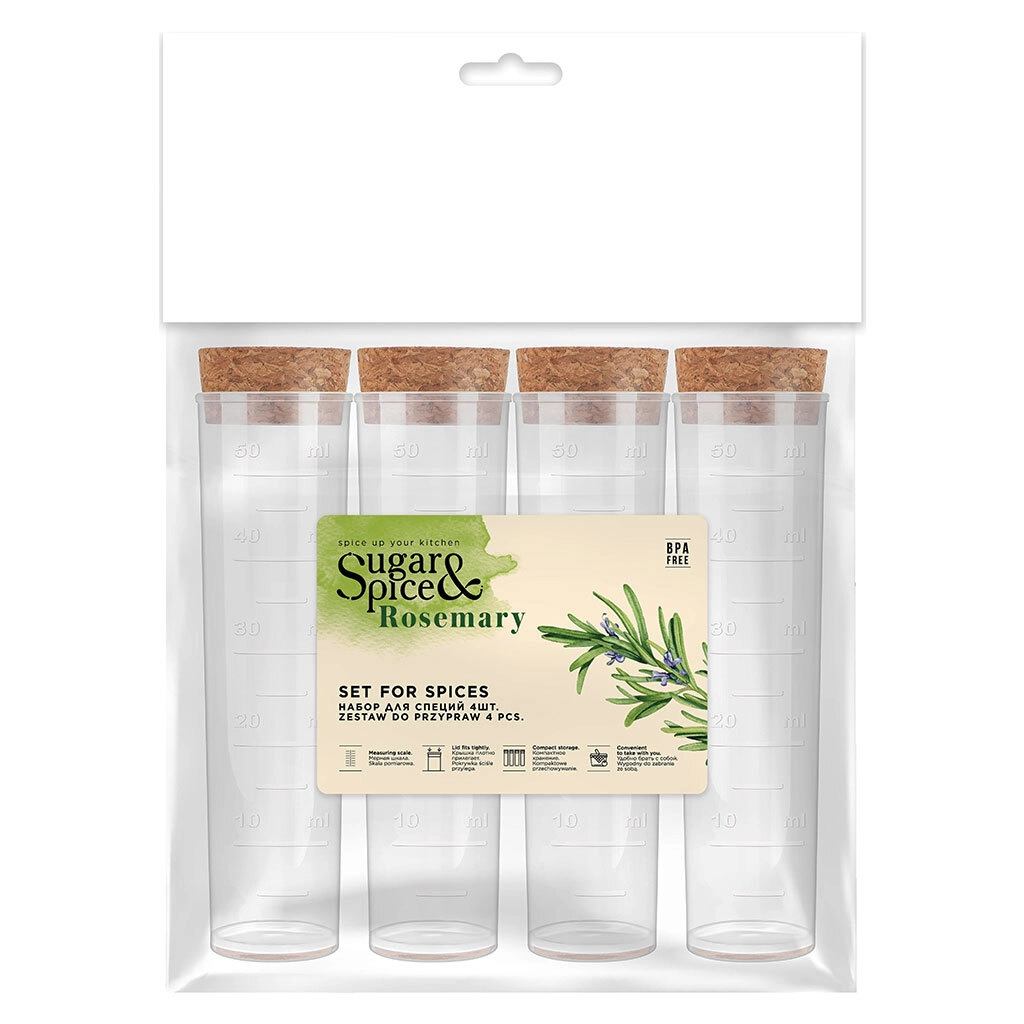 Набор для специй Sugar&Spice Rosemary 4 шт. с пробковыми крышками в Узбекистане