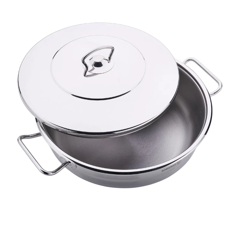 Низкая кастрюля Korkmaz Mega 45 см 30.0 л , нержавеющая сталь, многослойное капсульное дно (A1949) , Silver недорого