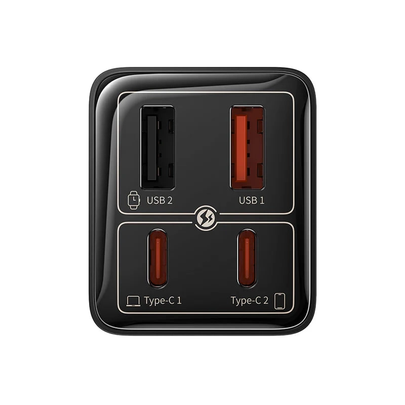 Baseus Gan6 Pro 65W Black USB(2x) Type-C(2x) zaryadlash qurilmasi - rasm №5 Baseus Gan6 Pro 65W Black USB(2x) Type-C(2x) zaryadlash qurilmasi onlayn