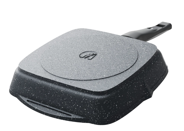 Сковорода Мечта квадрат несъемной ручкой и крышкой серый  (24см) рассрочка