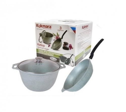 Набор кухонной посуды №9 с антипригарным покрытием, линия "Мраморная" (фисташковый мрамор): кмф42а, смф246а купить