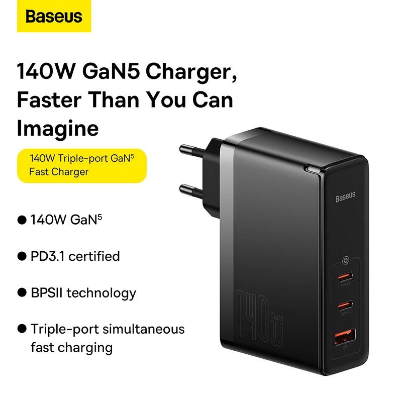 Baseus Gan5 Pro 140W Black zaryadlash qurilmasi narxi