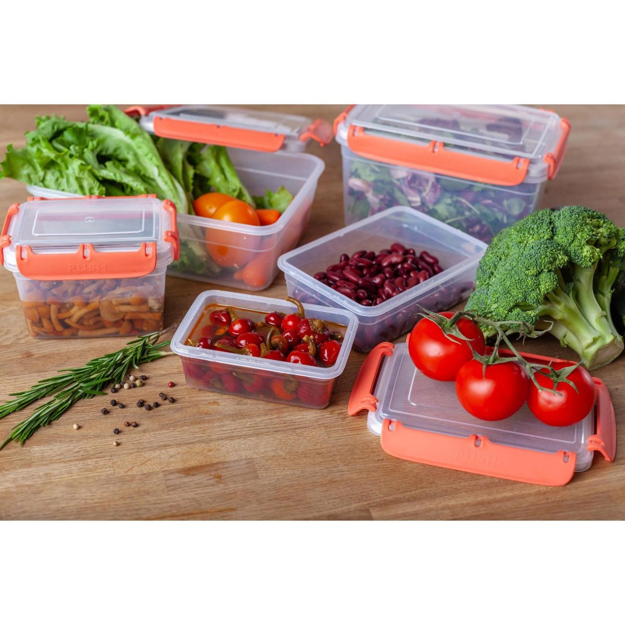 Plast Team BERGEN mahsulotlari uchun qopqoqli va silikon qo&lsquo;shimchali konteyner, germetik, 1,3l, 179x126x102 Shaftoli karameli O'zbekistonda