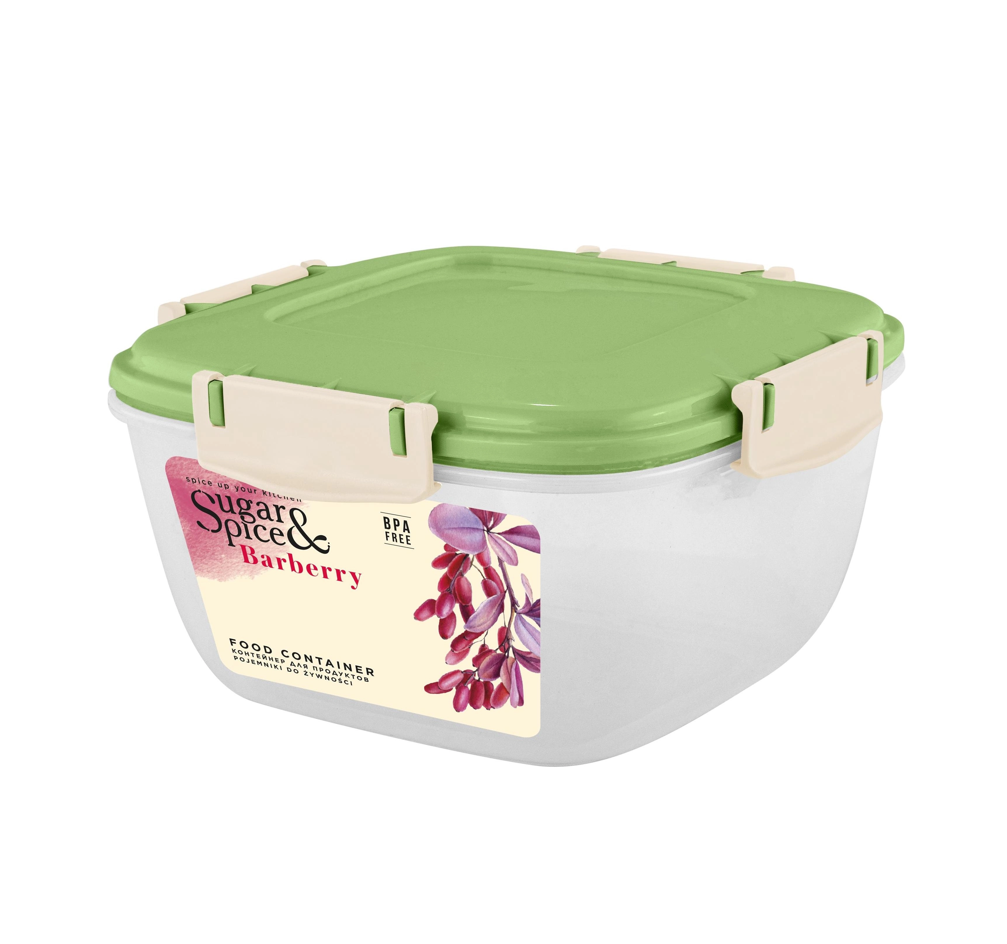 Sugar&Spice Barberry mahsulotlar uchun konteyner, qulfli, germetik, 1 litrlik, to&lsquo;rtburchak shaklli, pista rangida sotib olish