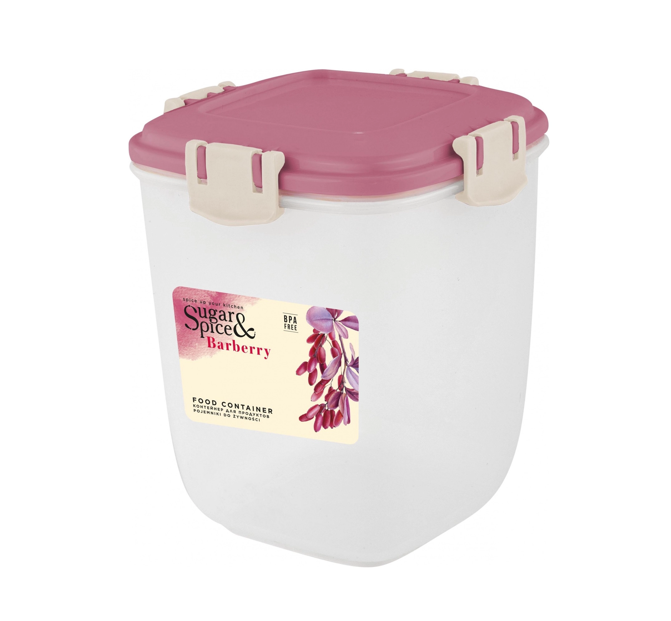 Контейнер для продуктов Sugar&Spice Вarberry, с защелками, герметичный, 0,9л, высокий брусника купить