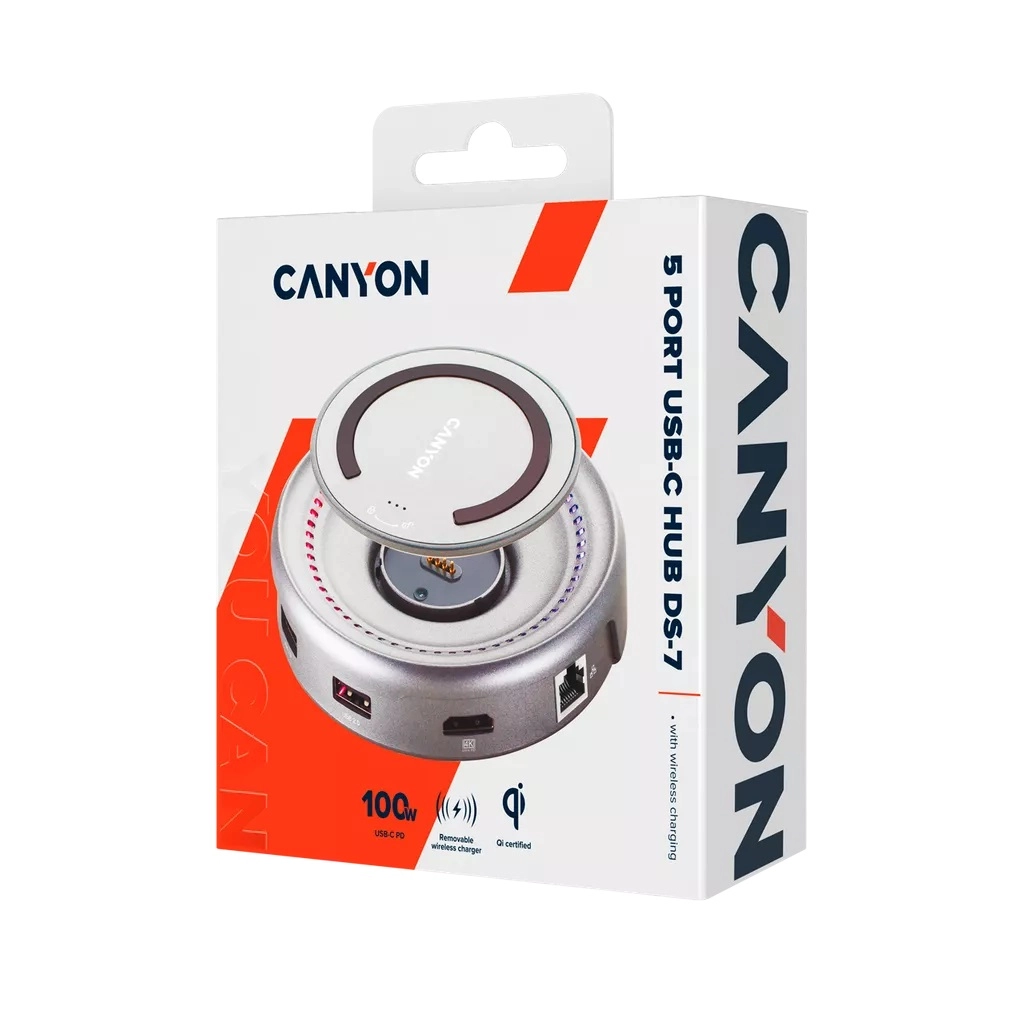 Мультипортовый адаптер “хаб” Canyon USB Type-C с беспроводной зарядкой DS-7 в Узбекистане