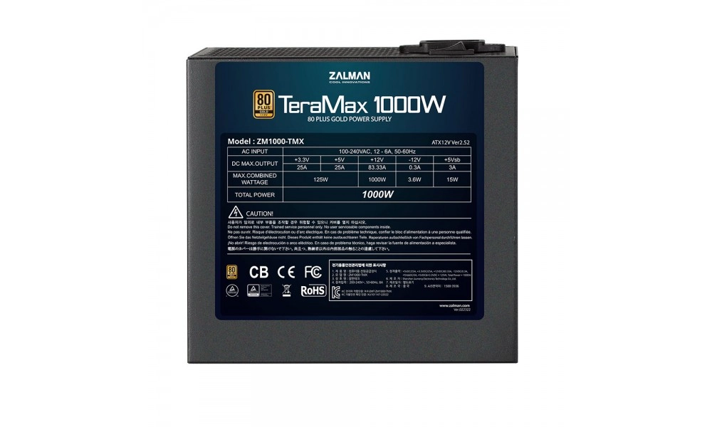 Блок питания Zalman Power supply TeraMax 1000-TMX (1000W), 100-240VAC, 90%, 80+ Gold в Узбекистане