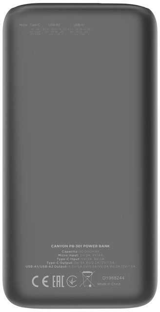 Внешний аккумулятор Canyon PB-301 черный 30000 mAh в Узбекистане