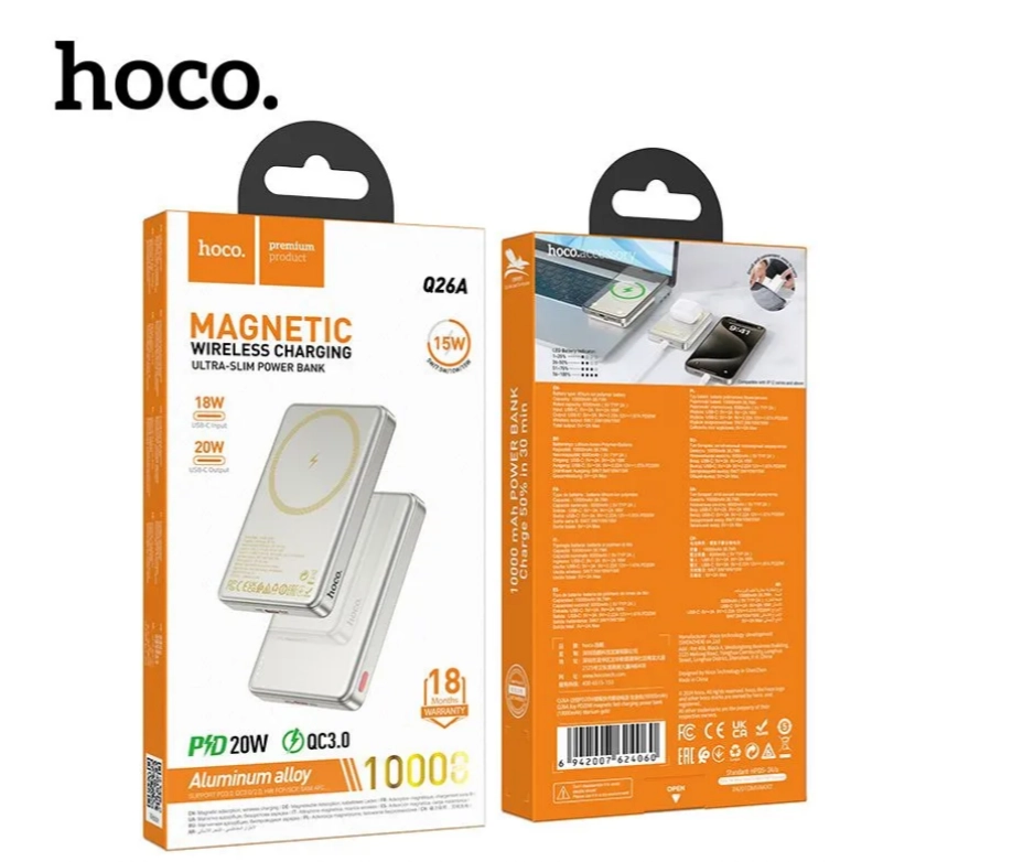 Hoco Q26A 10000mAh simsiz quvvatlovchi tillarang tashqi akkumulyatori onlayn