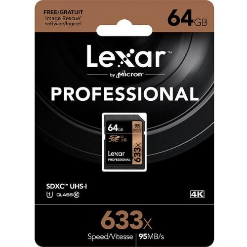Lexar Professional SDHC Class 10 UHS Class 1 633x 64GB xotira kartasi arzon